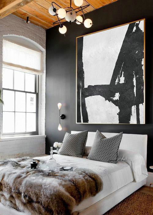 Handmade Large Painting,Oversized Minimal Black And White Painting - Large Abstract Wall Art